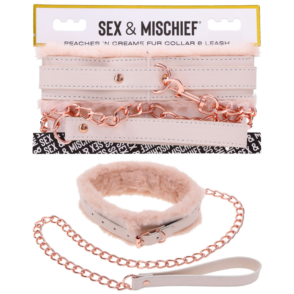 Sex & Mischief Peaches n CreaMe Fur Collar & Leash - Peach Restraint Sportsheets