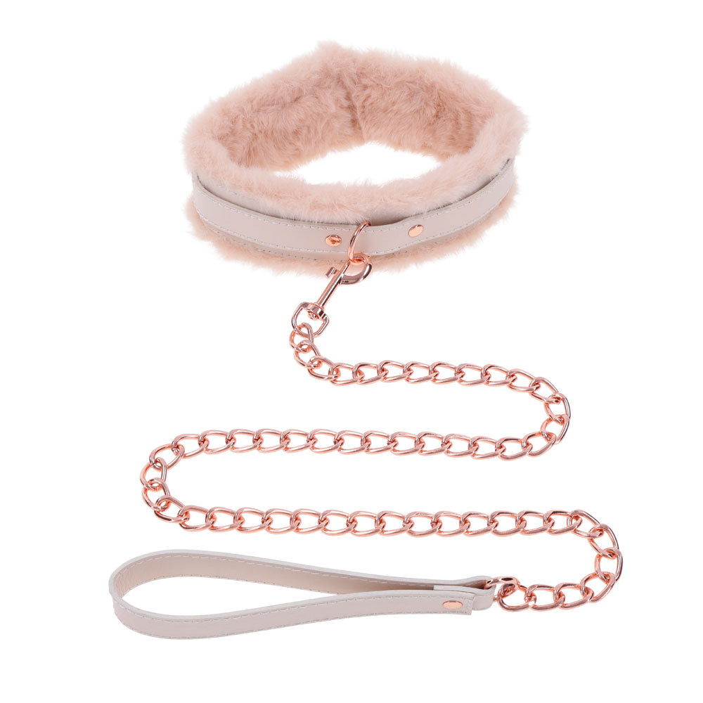 Sex & Mischief Peaches n CreaMe Fur Collar & Leash - Peach Restraint Sportsheets