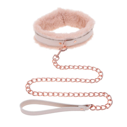 Sex & Mischief Peaches n CreaMe Fur Collar & Leash - Peach Restraint Sportsheets