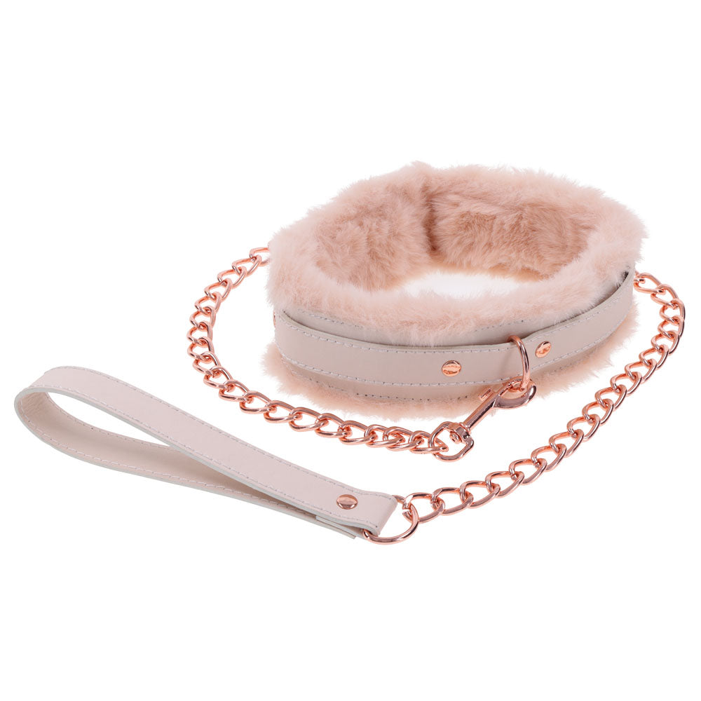 Sex & Mischief Peaches n CreaMe Fur Collar & Leash - Peach Restraint Sportsheets