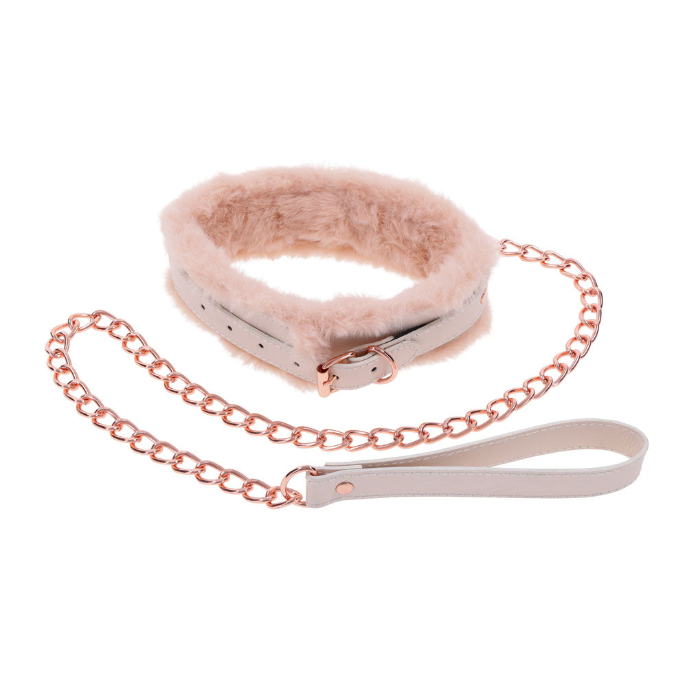 Sex & Mischief Peaches n CreaMe Fur Collar & Leash - Peach Restraint Sportsheets