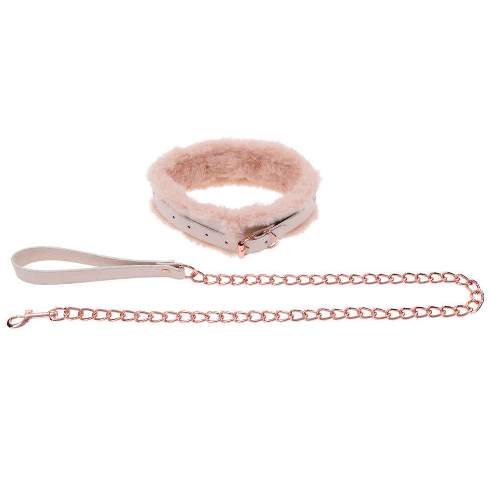 Sex & Mischief Peaches n CreaMe Fur Collar & Leash - Peach Restraint Sportsheets