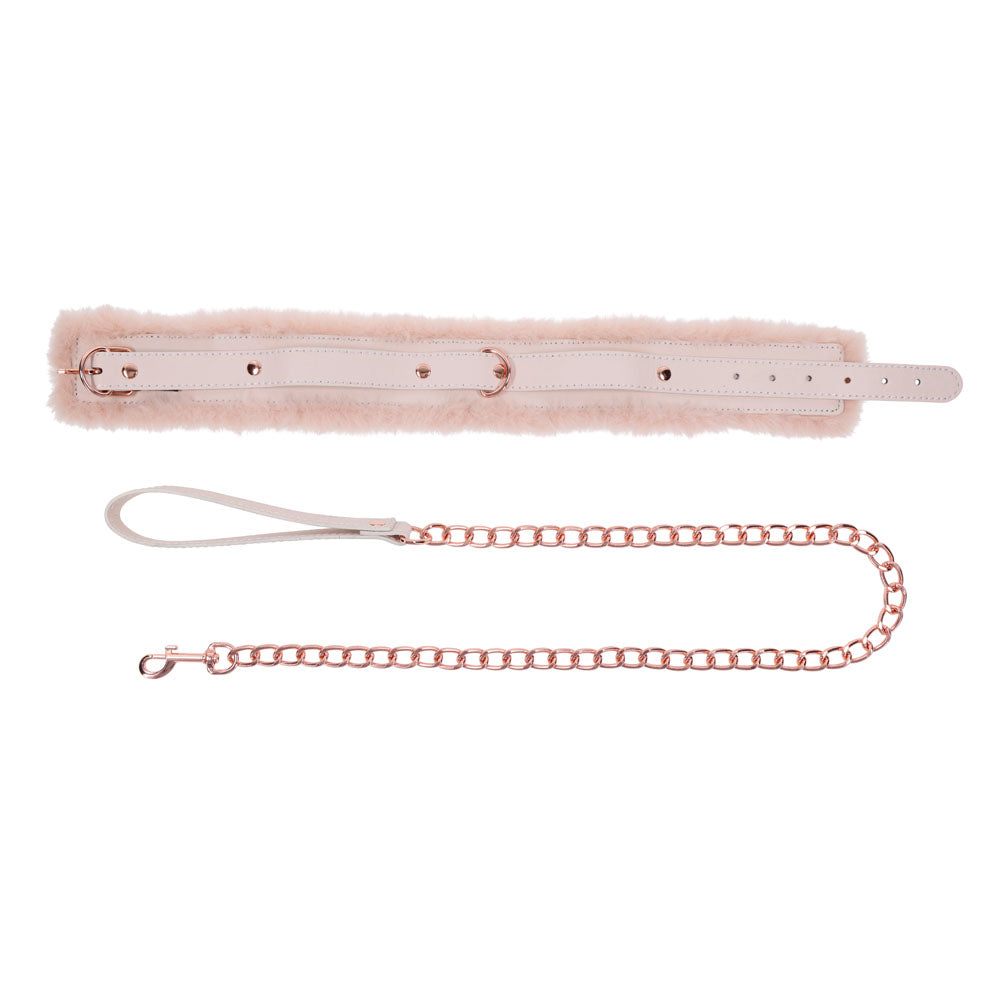 Sex & Mischief Peaches n CreaMe Fur Collar & Leash - Peach Restraint Sportsheets