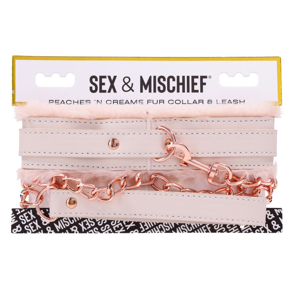 Sex & Mischief Peaches n CreaMe Fur Collar & Leash - Peach Restraint Sportsheets