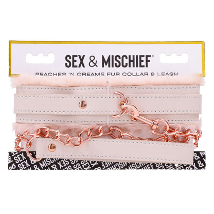 Sex & Mischief Peaches n CreaMe Fur Collar & Leash - Peach Restraint Sportsheets