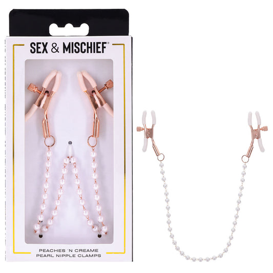 Sex & Mischief Peaches n CreaMe Pearl Nipple Clamps - Peach Nipple Restraints PeachPuff - Club X