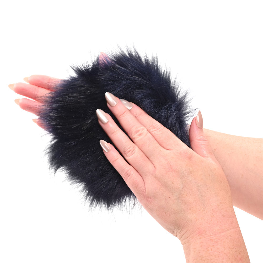 Sex & Mischief Cougar Spiked Sensory Glove - Navy Blue Furry Glove with Metal Spikes Sportsheets