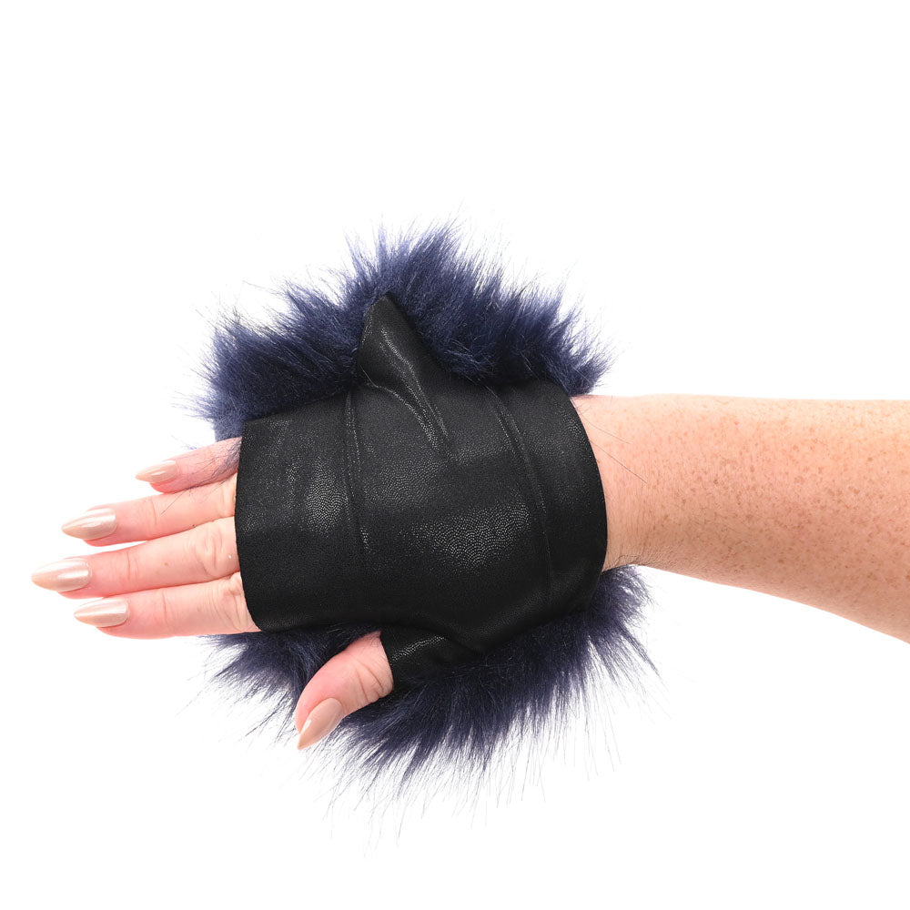 Sex & Mischief Cougar Spiked Sensory Glove - Navy Blue Furry Glove with Metal Spikes Sportsheets