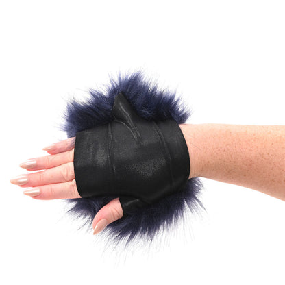 Sex & Mischief Cougar Spiked Sensory Glove - Navy Blue Furry Glove with Metal Spikes Sportsheets