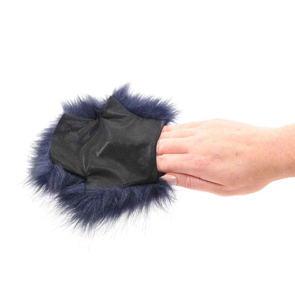 Sex & Mischief Cougar Spiked Sensory Glove - Navy Blue Furry Glove with Metal Spikes Sportsheets