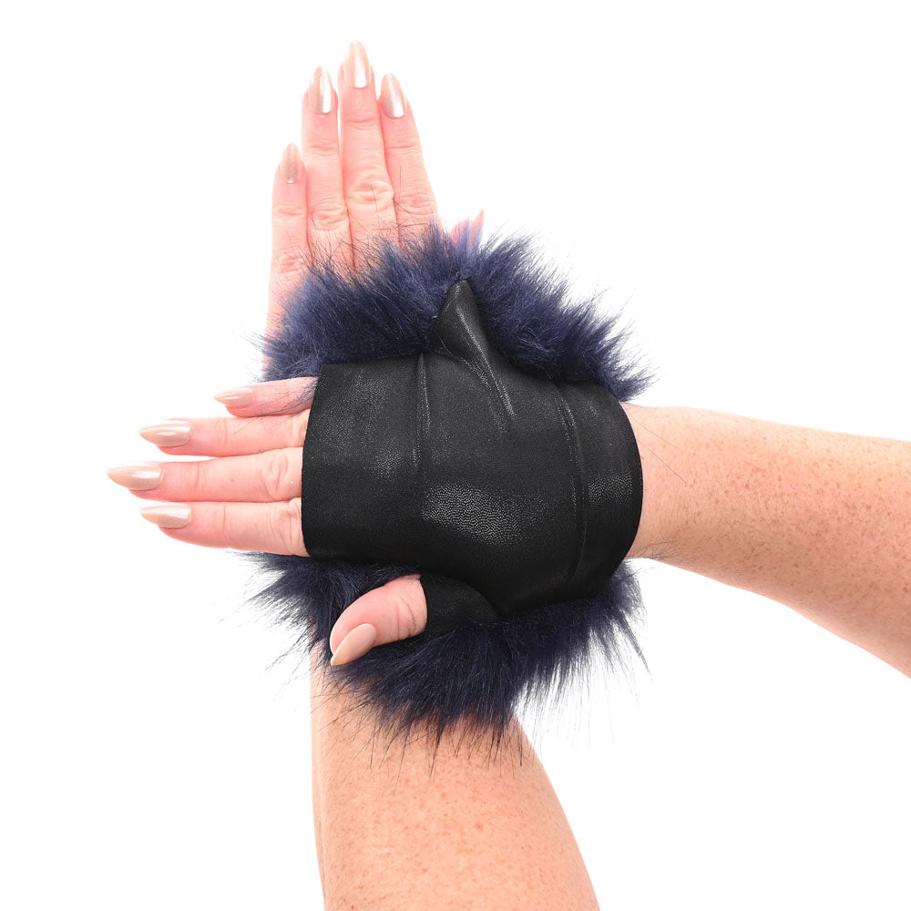 Sex & Mischief Cougar Spiked Sensory Glove - Navy Blue Furry Glove with Metal Spikes Sportsheets
