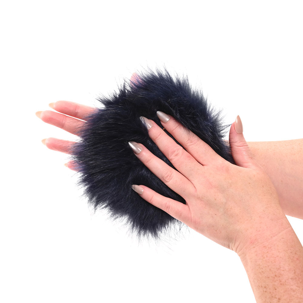Sex & Mischief Cougar Spiked Sensory Glove - Navy Blue Furry Glove with Metal Spikes Sportsheets