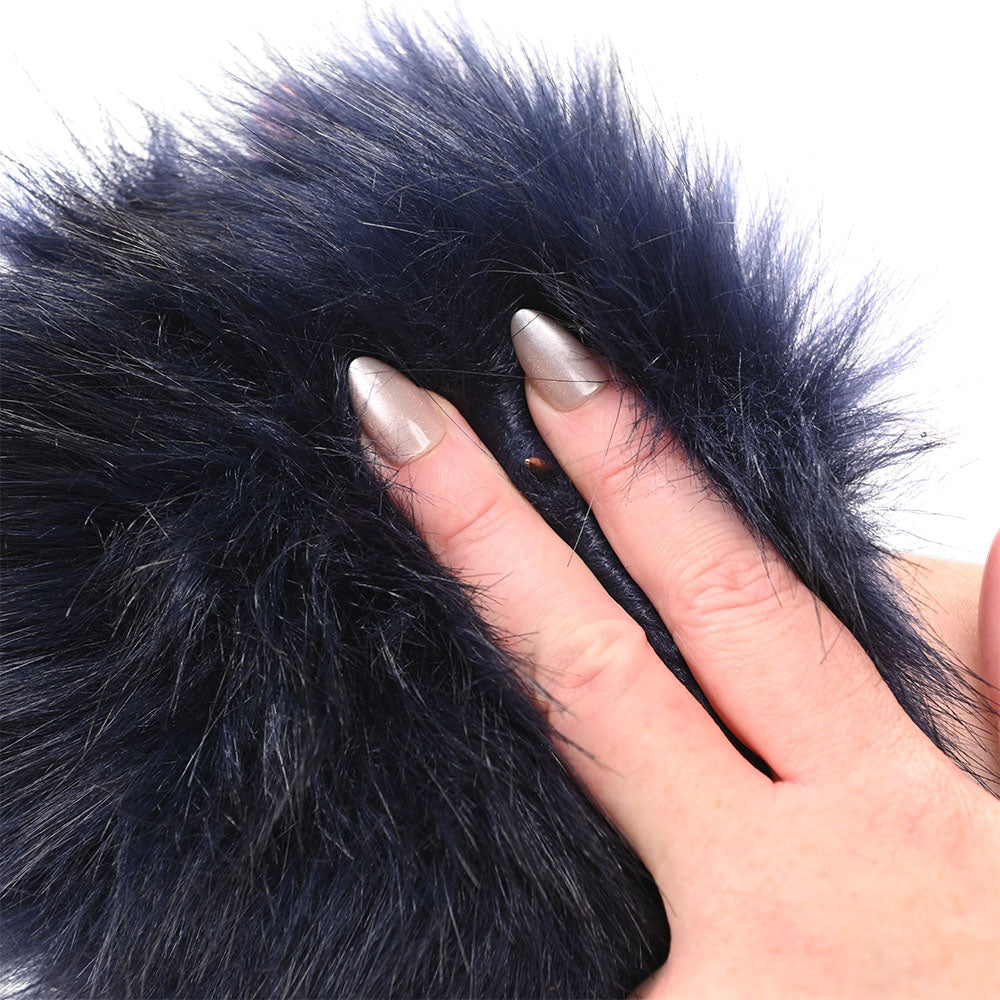 Sex & Mischief Cougar Spiked Sensory Glove - Navy Blue Furry Glove with Metal Spikes Sportsheets
