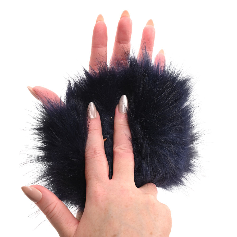 Sex & Mischief Cougar Spiked Sensory Glove - Navy Blue Furry Glove with Metal Spikes Sportsheets