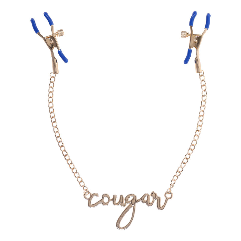 Sex & Mischief Cougar Nipple Clamps - Gold Nipple Clamps with 33 cm Chain Sportsheets