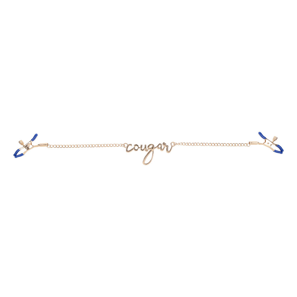 Sex & Mischief Cougar Nipple Clamps - Gold Nipple Clamps with 33 cm Chain Sportsheets