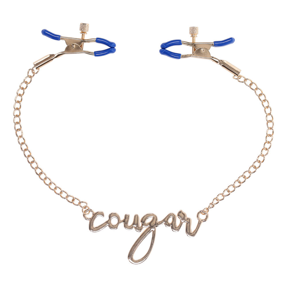 Sex & Mischief Cougar Nipple Clamps - Gold Nipple Clamps with 33 cm Chain Sportsheets