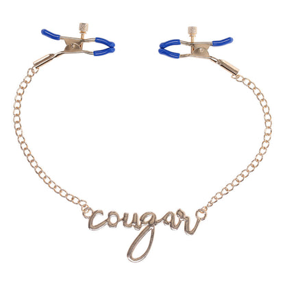 Sex & Mischief Cougar Nipple Clamps - Gold Nipple Clamps with 33 cm Chain Sportsheets