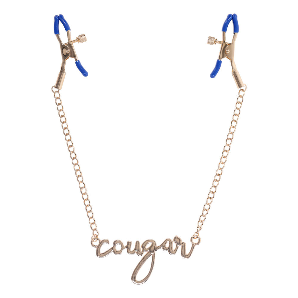 Sex & Mischief Cougar Nipple Clamps - Gold Nipple Clamps with 33 cm Chain Sportsheets