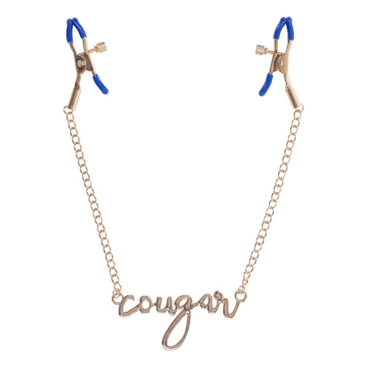 Sex & Mischief Cougar Nipple Clamps - Gold Nipple Clamps with 33 cm Chain Sportsheets