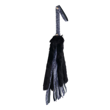 Sex & Mischief Cougar Faux Fur Flogger - Navy Blue/Black Furry Flogger Whip Sportsheets