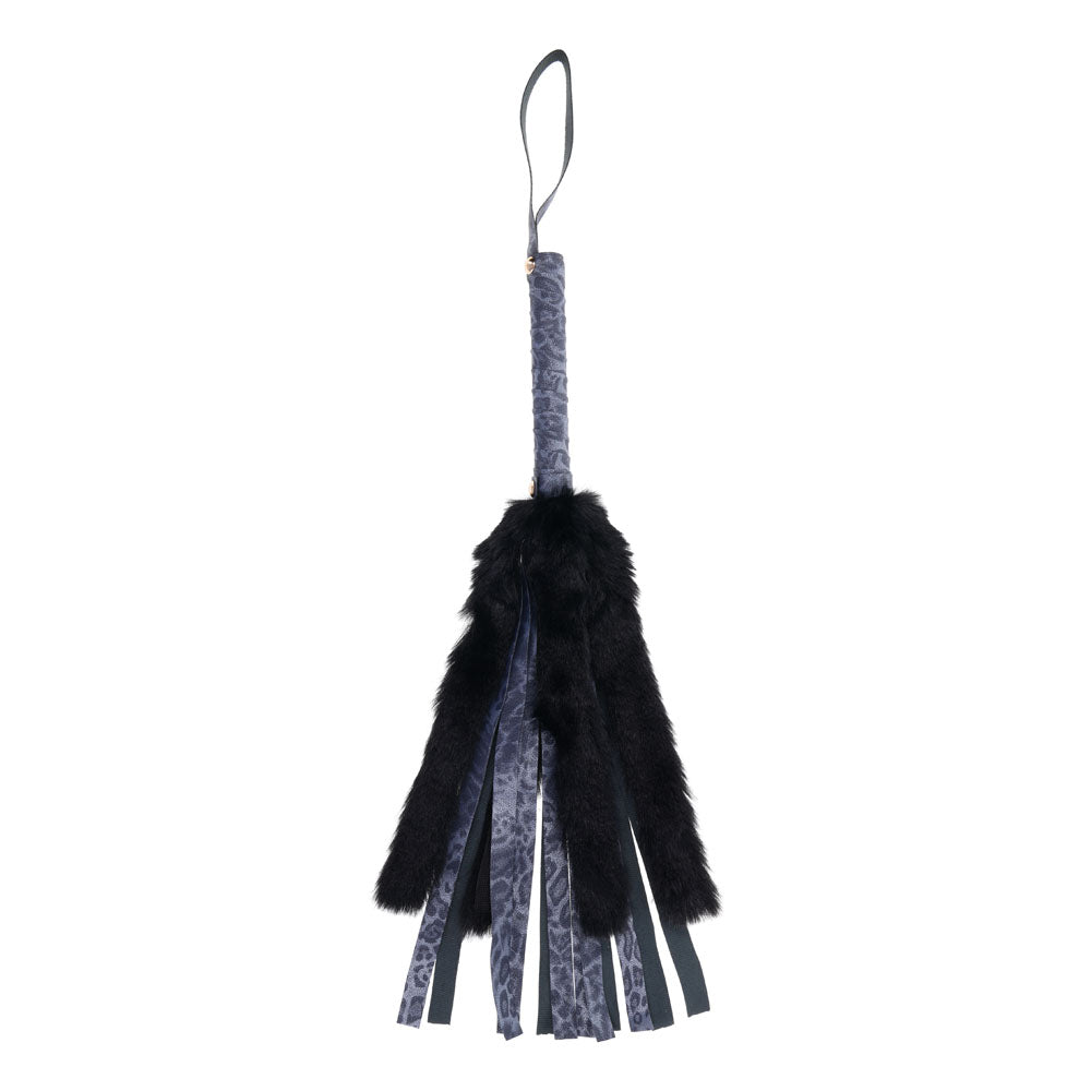 Sex & Mischief Cougar Faux Fur Flogger - Navy Blue/Black Furry Flogger Whip Sportsheets