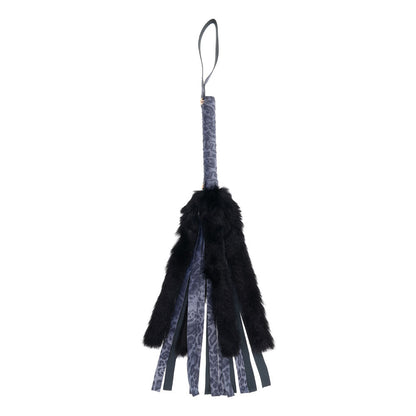 Sex & Mischief Cougar Faux Fur Flogger - Navy Blue/Black Furry Flogger Whip Sportsheets