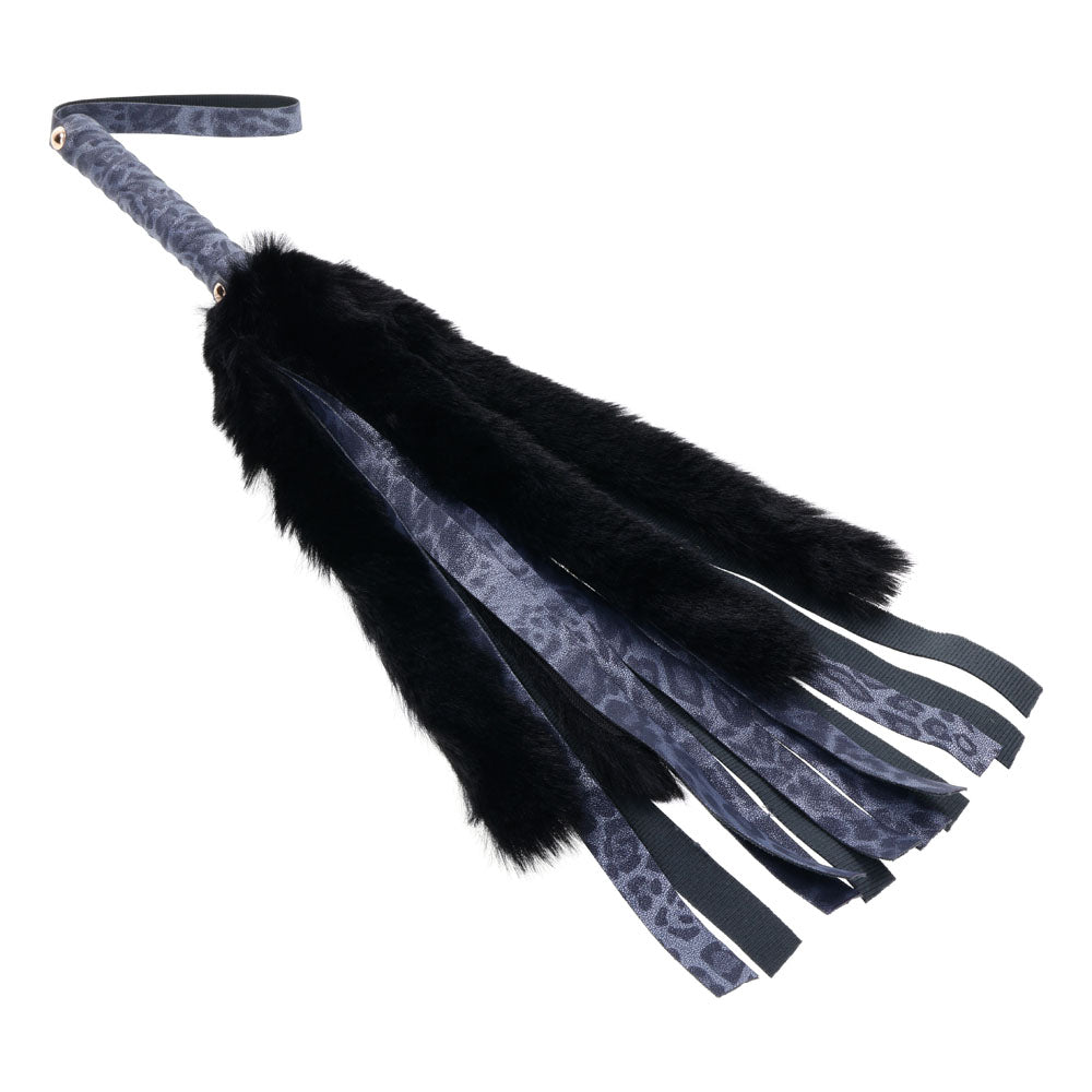 Sex & Mischief Cougar Faux Fur Flogger - Navy Blue/Black Furry Flogger Whip Sportsheets