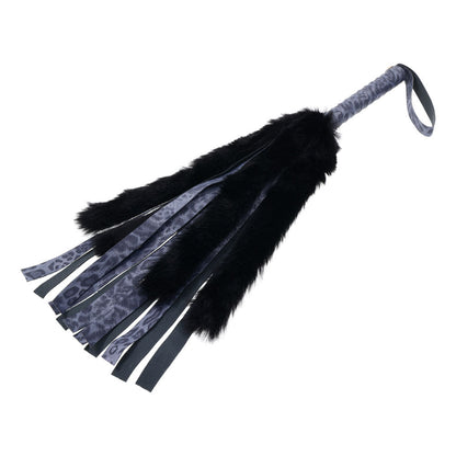 Sex & Mischief Cougar Faux Fur Flogger - Navy Blue/Black Furry Flogger Whip Sportsheets
