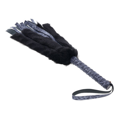 Sex & Mischief Cougar Faux Fur Flogger - Navy Blue/Black Furry Flogger Whip Sportsheets