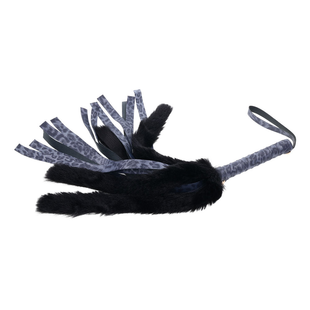 Sex & Mischief Cougar Faux Fur Flogger - Navy Blue/Black Furry Flogger Whip Sportsheets