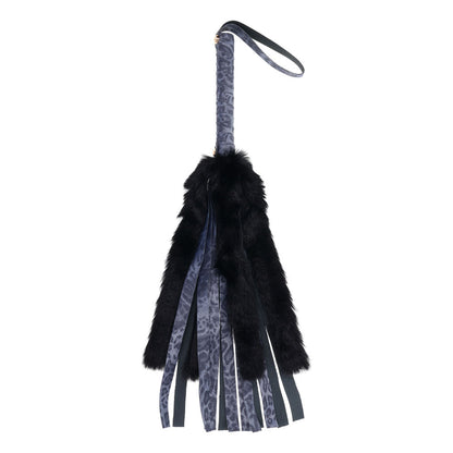 Sex & Mischief Cougar Faux Fur Flogger - Navy Blue/Black Furry Flogger Whip Sportsheets