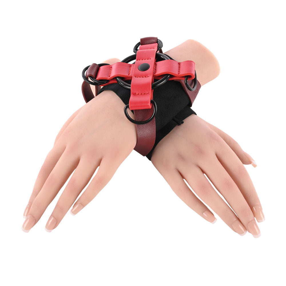 S&M Exs & Ohs Cross Cuffs - Red/Black Restraints Sportsheets