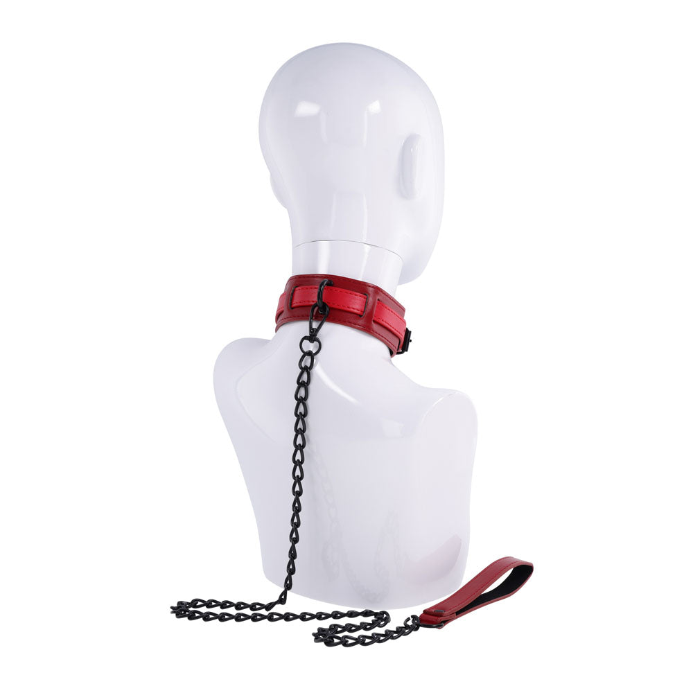 S&M Exs & Ohs Collar and Leash - Red Neck Restraint Sportsheets