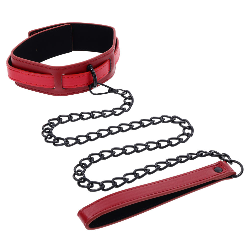 S&M Exs & Ohs Collar and Leash - Red Neck Restraint Sportsheets