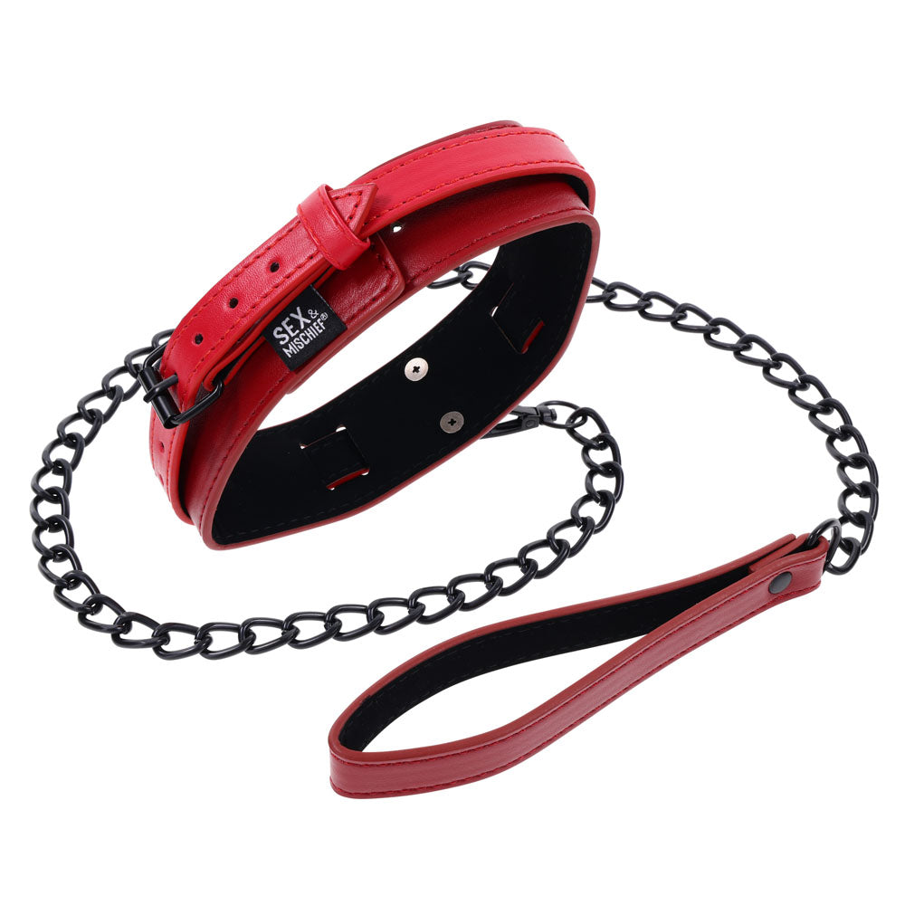 S&M Exs & Ohs Collar and Leash - Red Neck Restraint Sportsheets