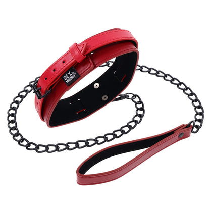 S&M Exs & Ohs Collar and Leash - Red Neck Restraint Sportsheets