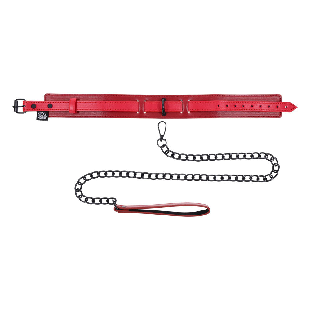 S&M Exs & Ohs Collar and Leash - Red Neck Restraint Sportsheets