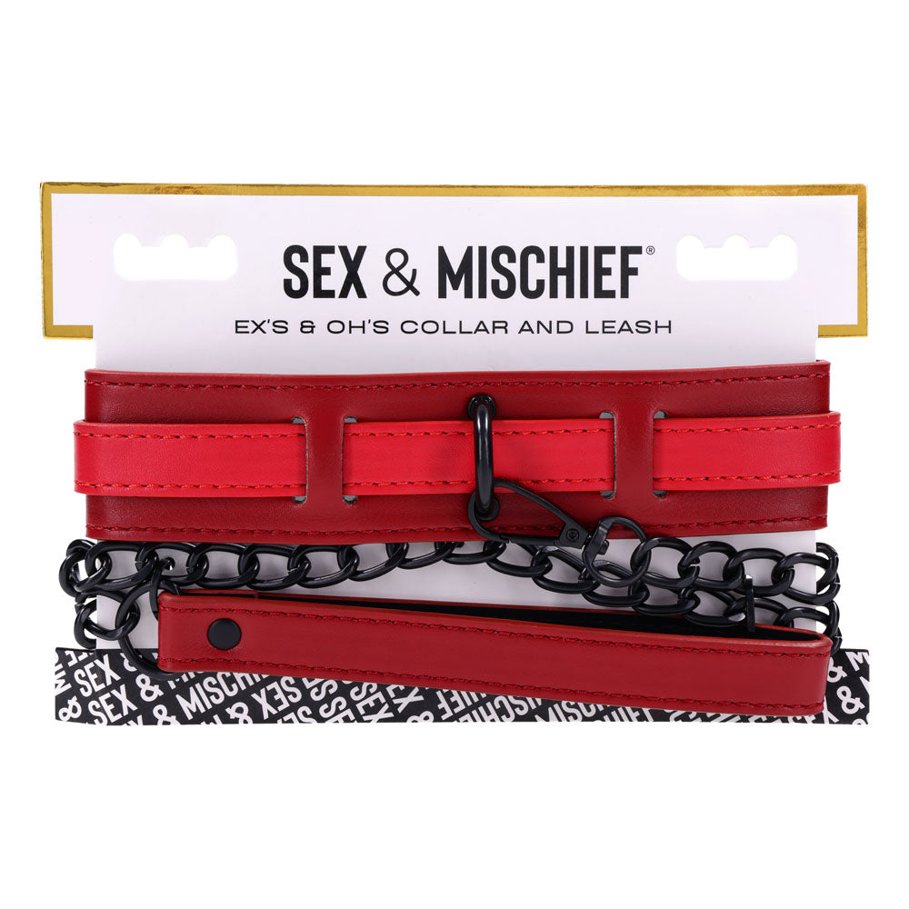 S&M Exs & Ohs Collar and Leash - Red Neck Restraint Sportsheets