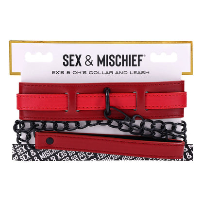 S&M Exs & Ohs Collar and Leash - Red Neck Restraint Sportsheets