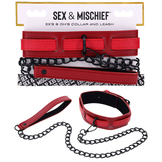 S&M Exs & Ohs Collar and Leash - Red Neck Restraint Sportsheets