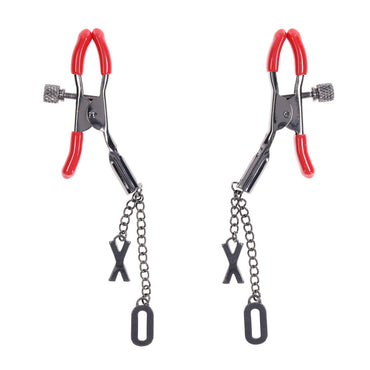 S&M Exs & Ohs Nipple Clamps - Red Tipped Metal Nipple Clamps - Set of 2 Sportsheets