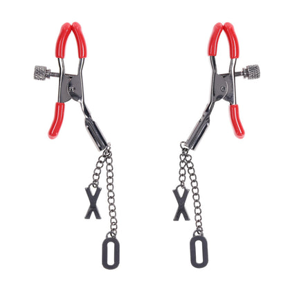 S&M Exs & Ohs Nipple Clamps - Red Tipped Metal Nipple Clamps - Set of 2 Sportsheets