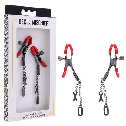 S&M Exs & Ohs Nipple Clamps - Red Tipped Metal Nipple Clamps - Set of 2 Sportsheets