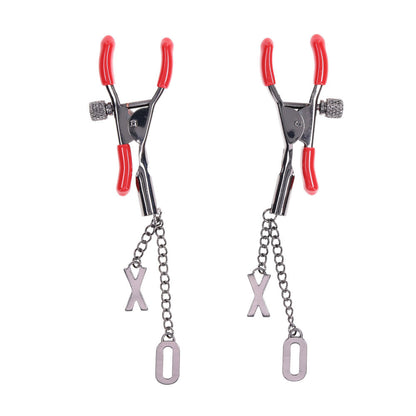 S&M Exs & Ohs Nipple Clamps - Red Tipped Metal Nipple Clamps - Set of 2 Sportsheets