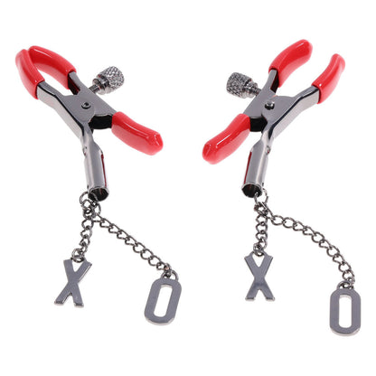 S&M Exs & Ohs Nipple Clamps - Red Tipped Metal Nipple Clamps - Set of 2 Sportsheets