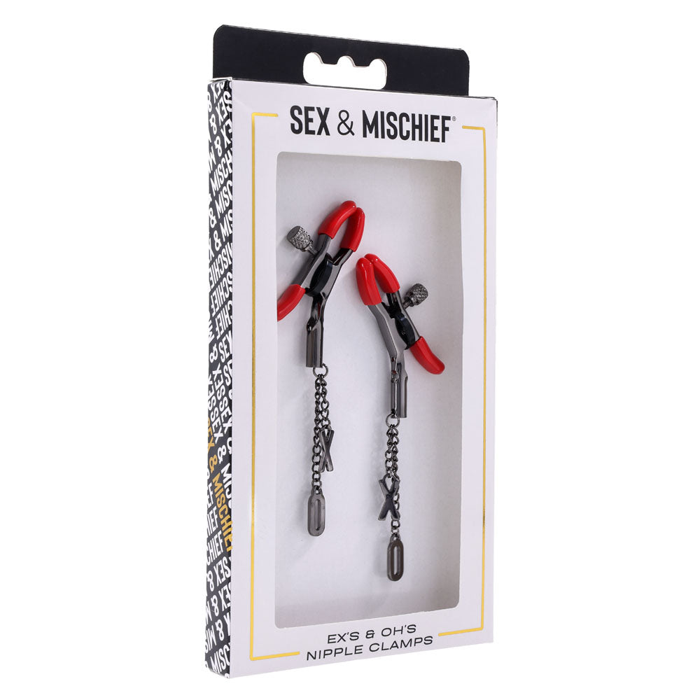 S&M Exs & Ohs Nipple Clamps - Red Tipped Metal Nipple Clamps - Set of 2 Sportsheets