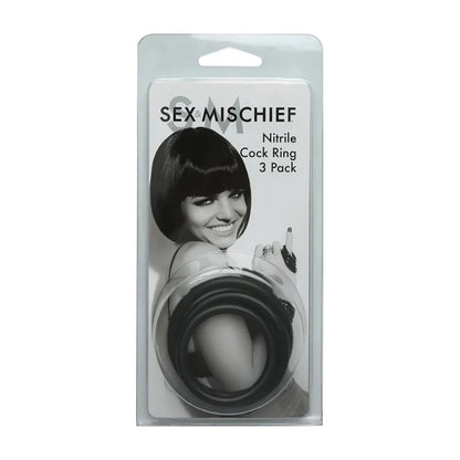 Sex & Mischief Nitrile Cock Ring 3 Pack - Black Cock Rings - Set of 3 Sizes Sportsheets
