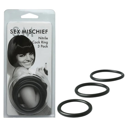 Sex & Mischief Nitrile Cock Ring 3 Pack - Black Cock Rings - Set of 3 Sizes Sportsheets