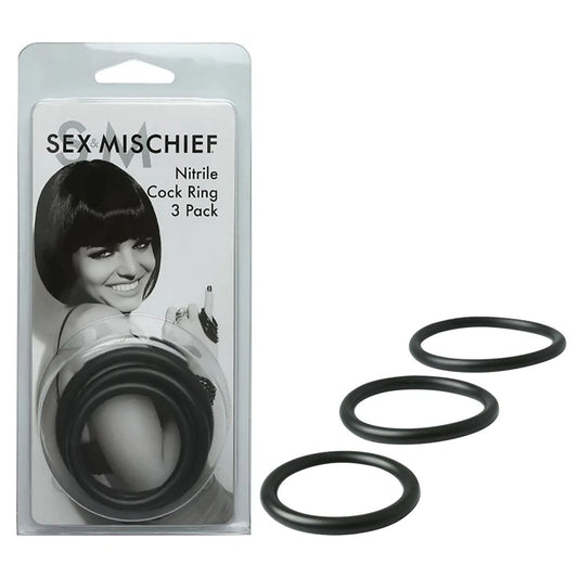 Sex & Mischief Nitrile Cock Ring 3 Pack - Black Cock Rings - Set of 3 Sizes Sportsheets